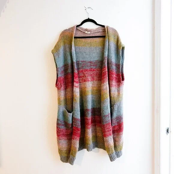 Anthropologie + MOTH Rinda Ombre Rainbow Mohair Blend Sleeveless Cardigan Sz M/L - Picture 4 of 6